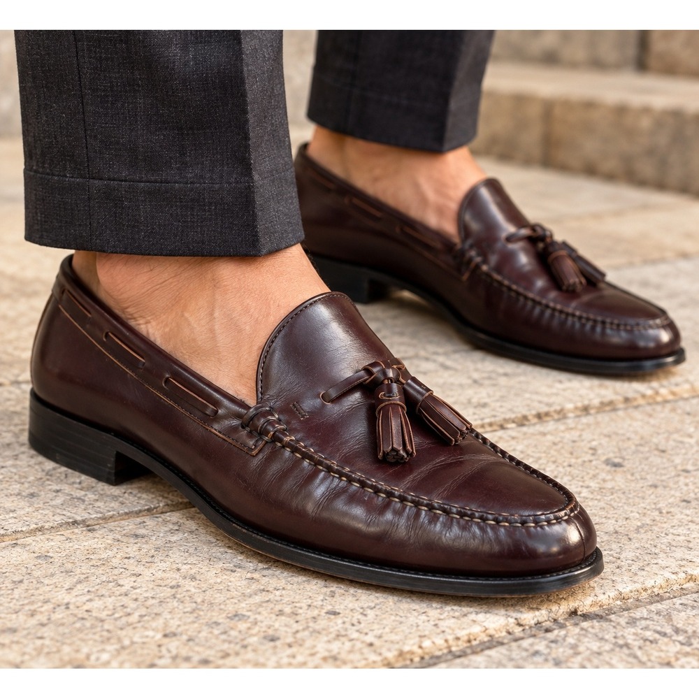 Stuart McGuire Men Penny Loafer 11 Burgundy Oxblood Leather Classic Dress Sho